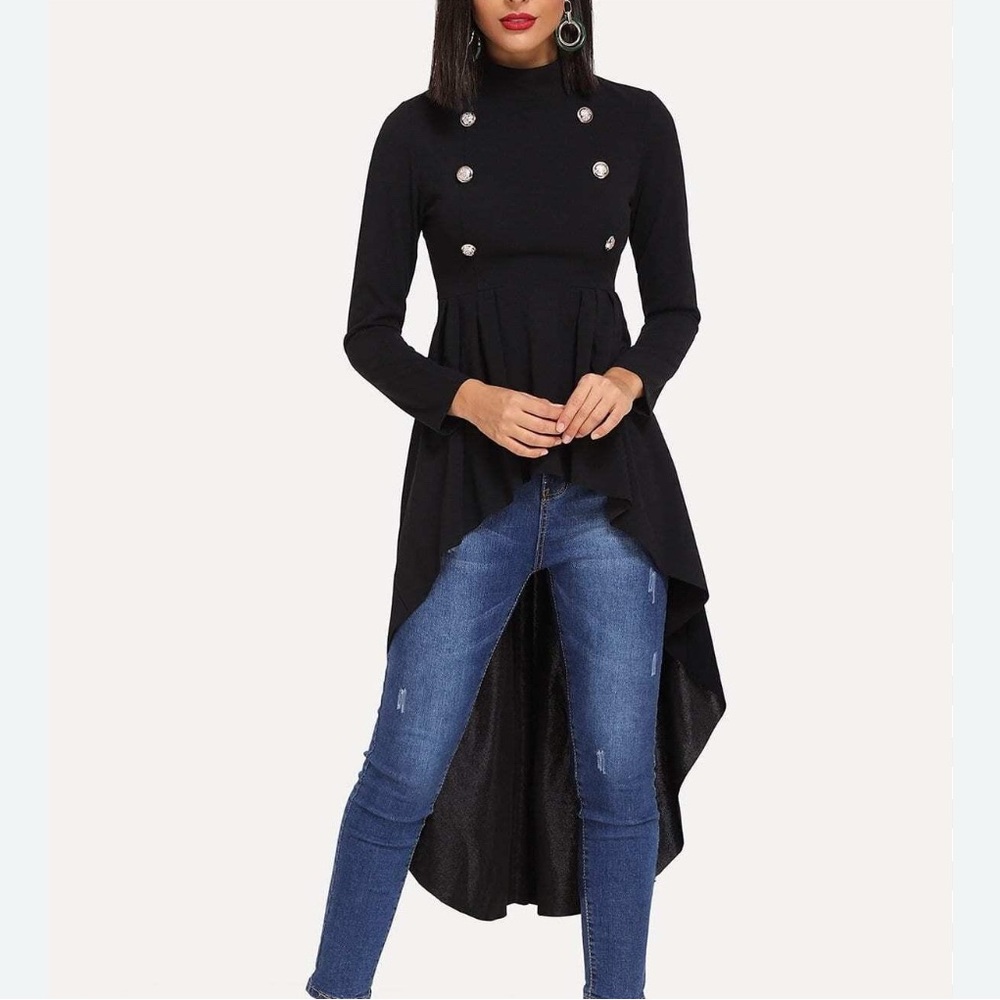 Black High-Low shirt with Button Accents
